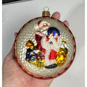 Waterford Glass Santa Claus With Gifts Christmas Ornament Round Gold Glitter VTG